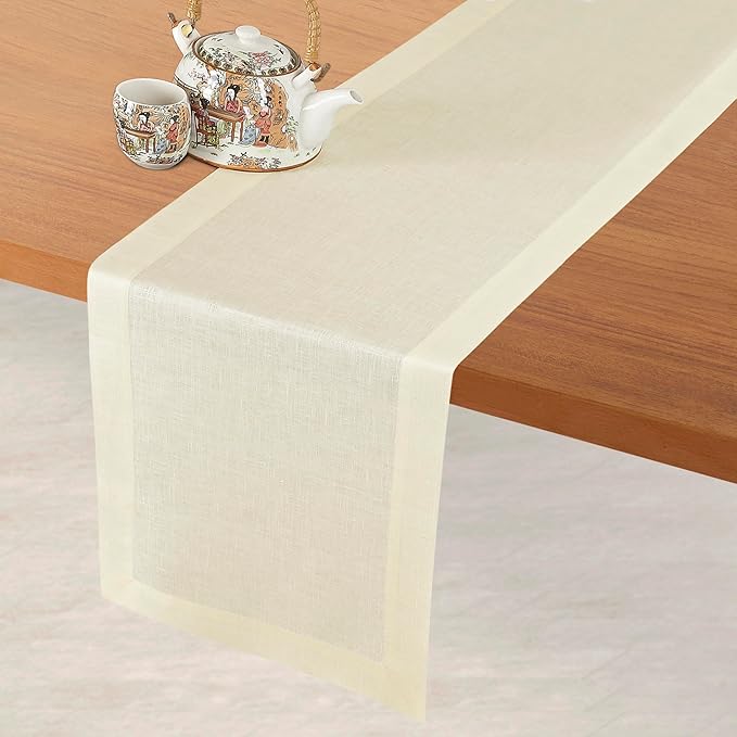 D'Moksha Homes Linen Cream Table Runner 72 Inches Long - 100% Pure Linen 14 x 72 Inch Table Runner for Dining, Spring, Easter - Machine Washable