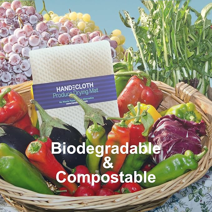 Organic Cotton Produce Drying Mat - Made in USA - Ultra Absorbent Reversible Pad Perfect for Drying Fruits & Vegetables - Zero Waste Microfiber Alternative