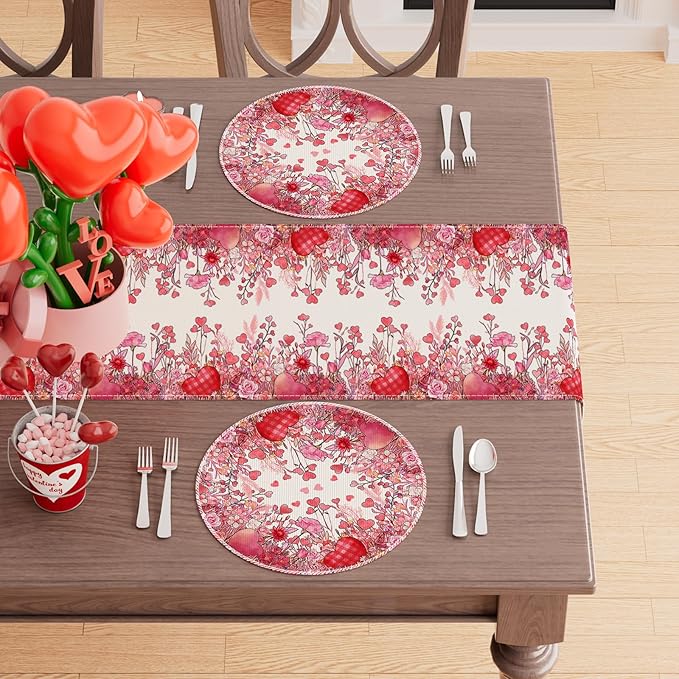 XCHI Wild Flowers Love Hearts Valentine’s Day Round Placemats Set of 4 Table Mats for Party Home Kitchen Dining Table Decorations 14x14 Inch