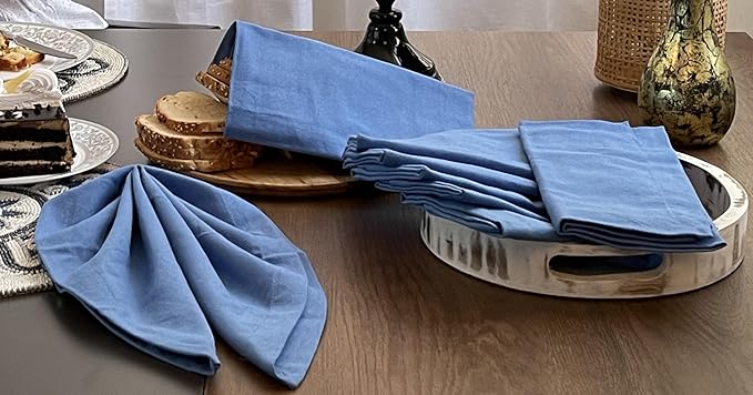 Homidate Cotton Cloth Dinner Napkins Set of 12 – 18x18 Water Blue Hemstitched – Soft Durable Machine Washable Fabric Napkins for Weddings, Christmas, New Year & Everyday Dining