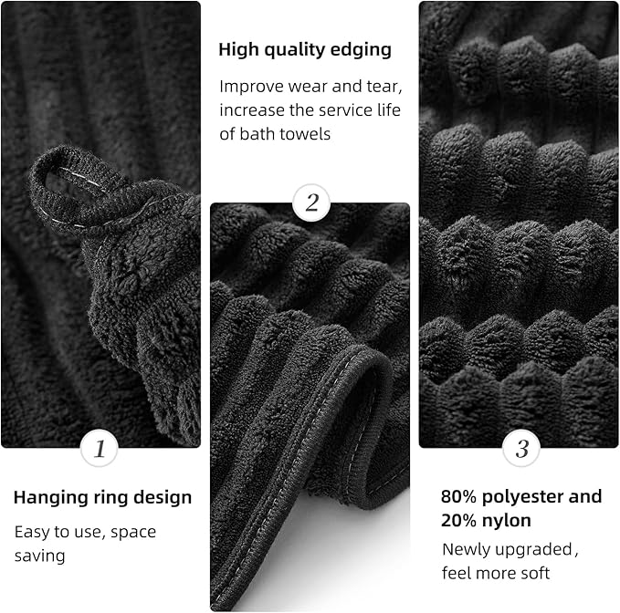 Oversized Bath Sheets 40x80 Inches Extra Large Bath Towels for Adults Super Soft Quick Dry Highly Absobent Microfiber Shower Towels for Bathroom, Pool, Gym, Yoga Towel (Black, 2Piece)