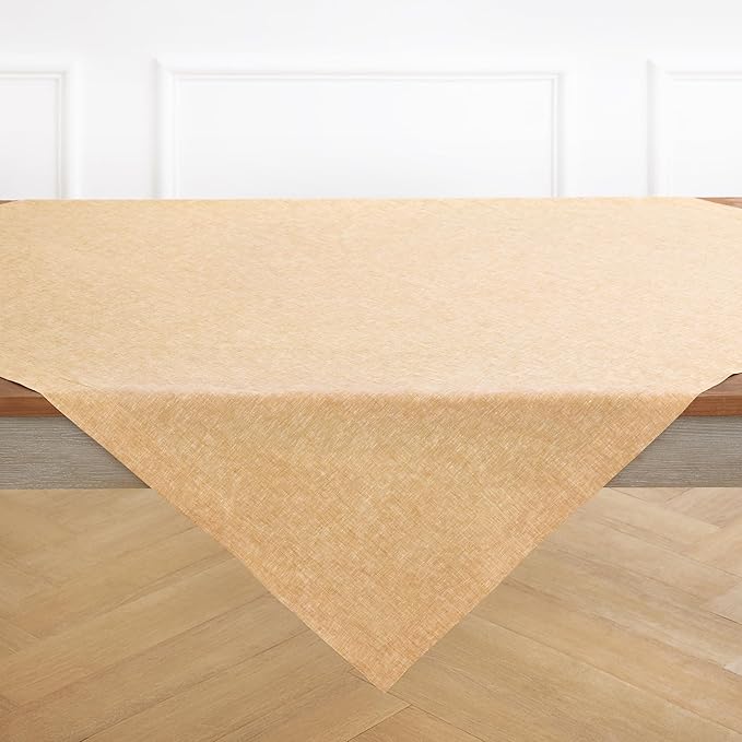 Solino Home Linen Cloth Tablecloth 52 x 52 Inch - 100% Pure Linen Golden Nugget Square Tablecloth - Athena, Machine Washable Table Throw for Spring, Easter