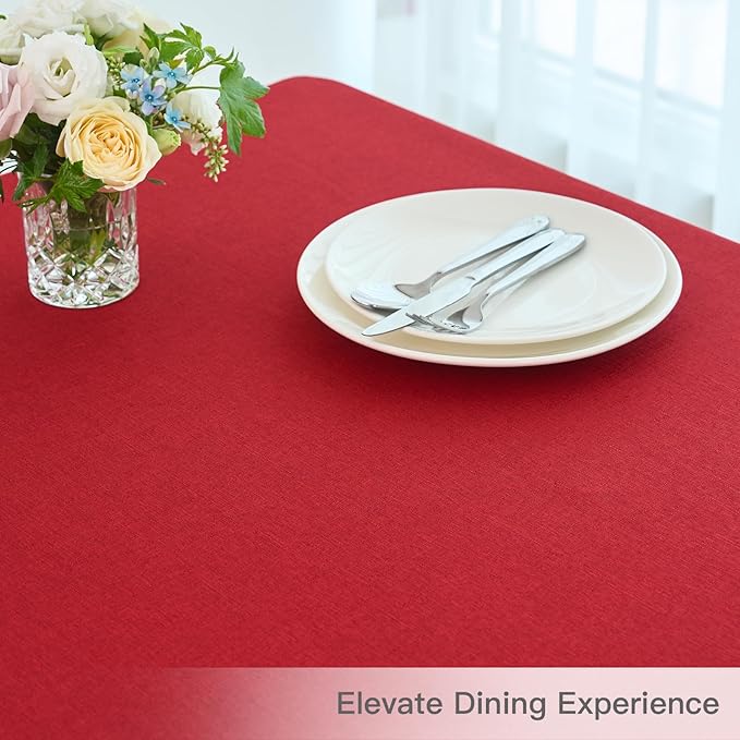 maxmill Christmas Tablecloth Linen Textured Water Resistance Antiwrinkle Spill Proof Fabric Washable Table Cloth, Decorative Table Cover for Banquet Party Holiday Dinner, Square 70 x 70 Inch, Red