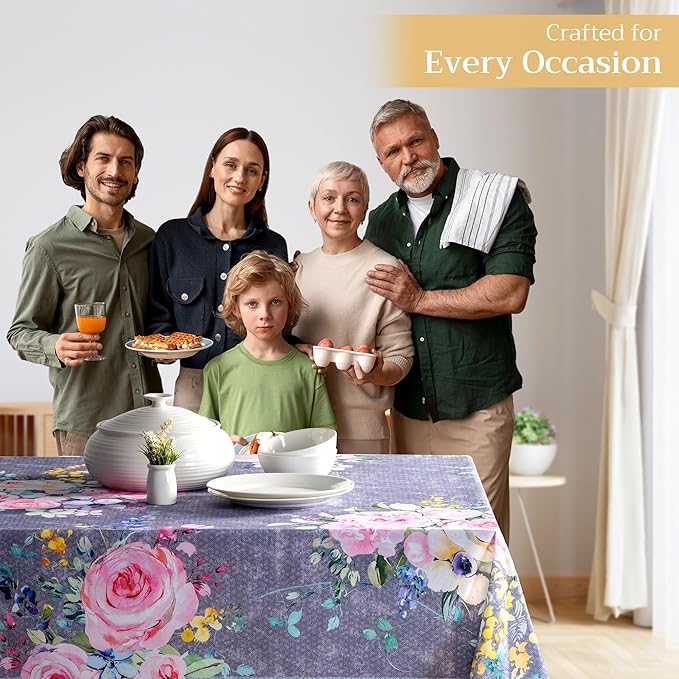 Maison d' Hermine Table Cloth Rectangle Table 100% Cotton 60 x 90 Inches Tablecloth Reusable Decorative for Dining Room Farmhouse Valentines Day Decorations Spring Summer - Sweet Rose Lavender - Lush
