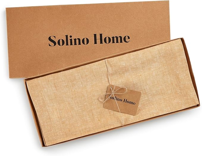 Solino Home Linen Table Runner 90 Inches Long - Athena, 100% Pure Linen Golden Nugget Dining Table Runner 14 x 90 Inch for Spring, Easter