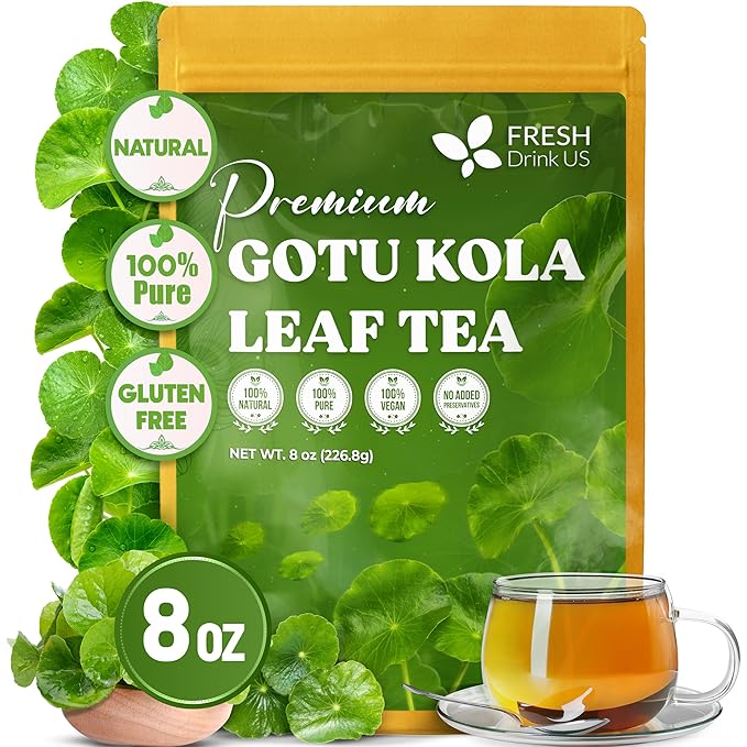 FreshDrinkUS, Premium Gotu Kola Leaves (Centella asiatica) | 8 oz Dried Loose Leaf | Naturally Mild & Earthy Herbal Tea – Premium Quality Leaves. Sugar-Free. Caffeine-Free. Vegan