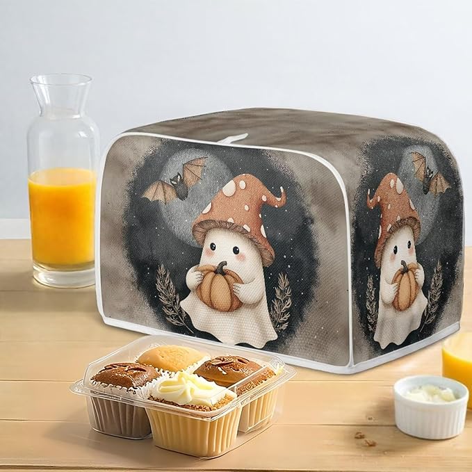 Doojoayie Toaster Cover Kitchen Halloween Decor Dust Proof Oven Cover with Ghost Print 4 Slice Bread Maker Protector Kitchen Toaster Protection