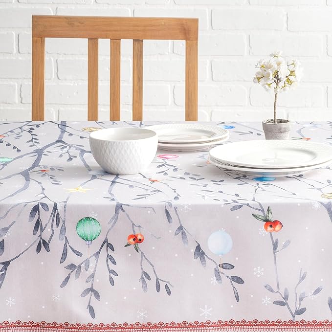 Maison d' Hermine Table Cloth Rectangle Table 100% Cotton 60 x 120 Inches Fall Tablecloth Reusable Everyday Use for Thanksgiving Christmas Decorations Dining Farmhouse Party (Fairy Christmas)