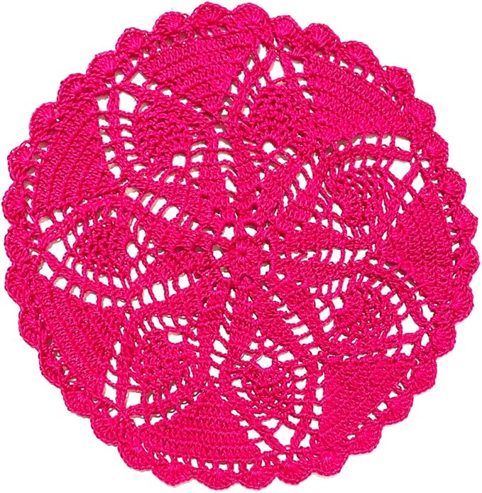 BIBITIME Lace Placemats Table Doilies Round Handmade Crochet Doily Kitchen Cup Mug Mats (Rose, 11 to 12 inches-1PC)