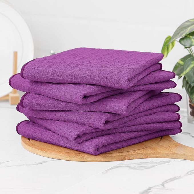 Homaxy Microfiber Waffle Weave Kitchen Towels Set, 16 x 28 Inch and 12 x 12 Inch Ultra Absorbent and Solid Color Dish Towels, 12 Pack, Purple