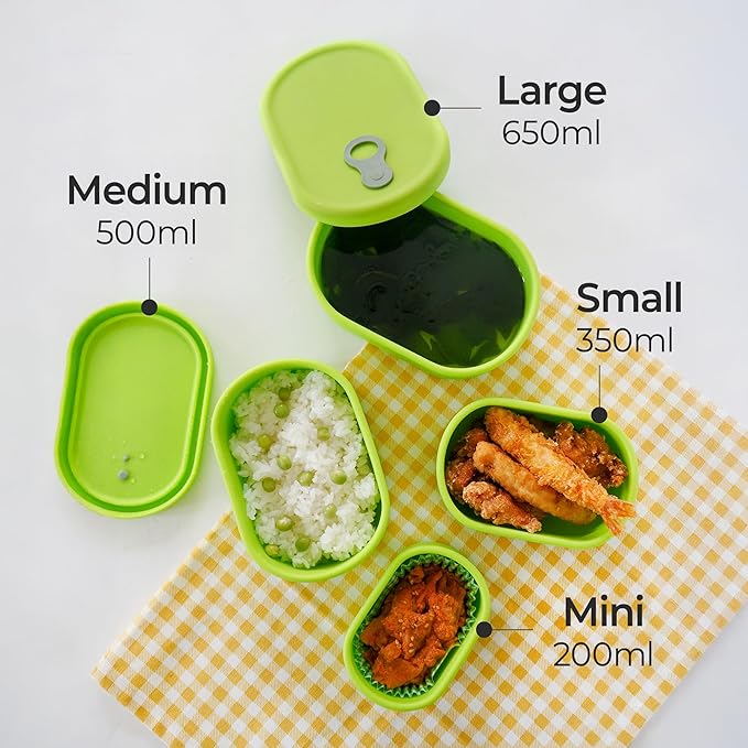 Premium Korean-Made Silicone Airtight Food Container with Steam Vent – BPA Free, Leakproof, Microwave & Freezer Safe Meal Prep. & Leftovers Storage (Green Apple, 22 floz)