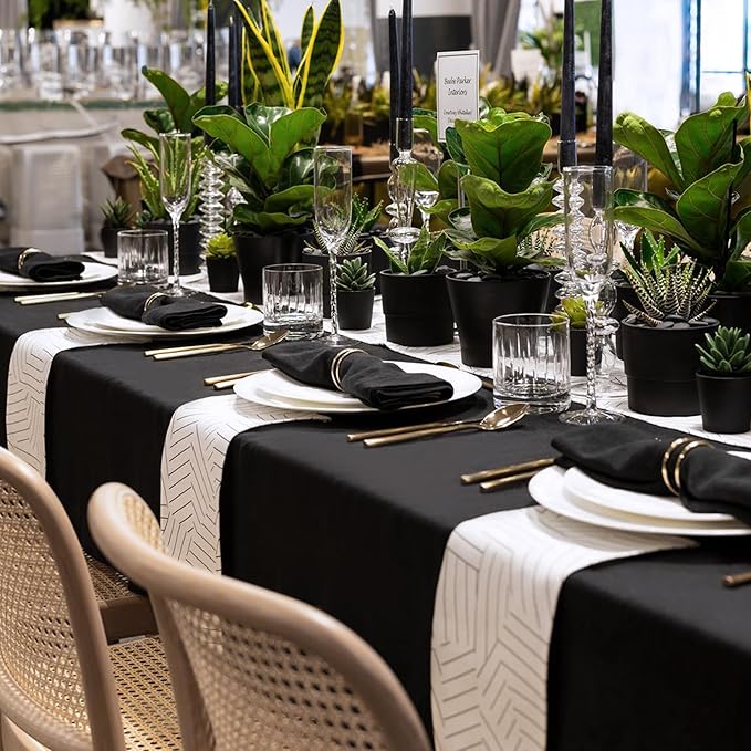 sancua 6 Pack Black Tablecloth 90 x 156 Inch - Rectangle Table Cloth for 8 Feet Tables Stain and Wrinkle Resistant Washable Polyester Table Cover for Dining Wedding Banquet Party Buffet Restaurant