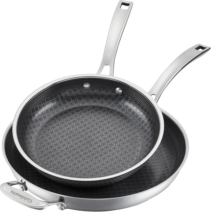 Cuisinart FusionPlus Nonstick Stainless Steel Cookware Set, 2-Piece Skillet Cooking Set with PFAS-Free PURELYSEAR Ceramic Non Stick Technology, Scratch Proof, Cool Grip Handles, Dishwasher Safe