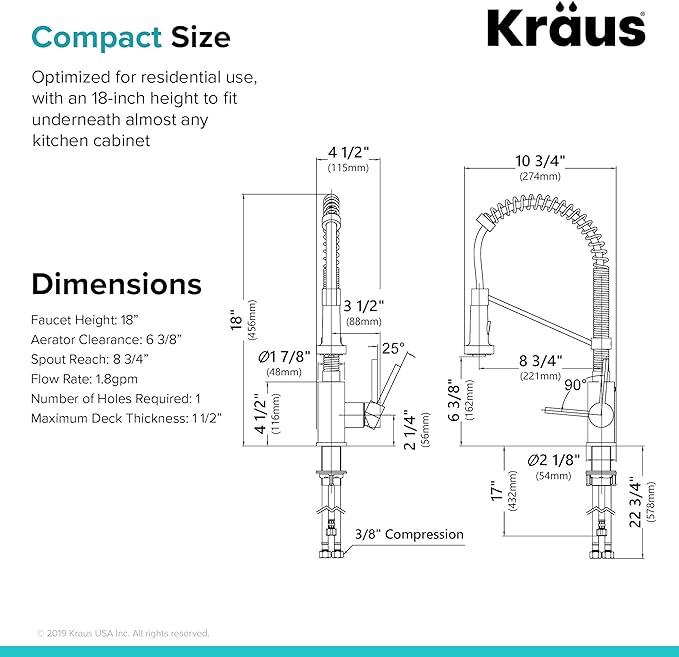 KRAUS Bolden Commercial Style 2-Function Single Handle Pull Down Kitchen Faucet in Spot-Free Stainless Steel/Chrome, KPF-1610SFSCH (Pack of 1)