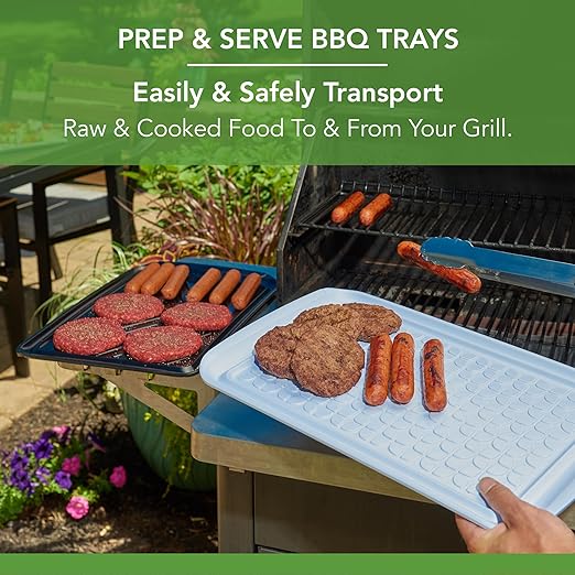 Tovolo Grilling Platters for Outdoor Grill BBQ Prep and Serve Trays Set of 2 Black White, Dishwasher Safe BPA Free Nesting Non Slip Serving Trays for Burgers Steaks Meat Veggies Toppings 17 x 10 x 2