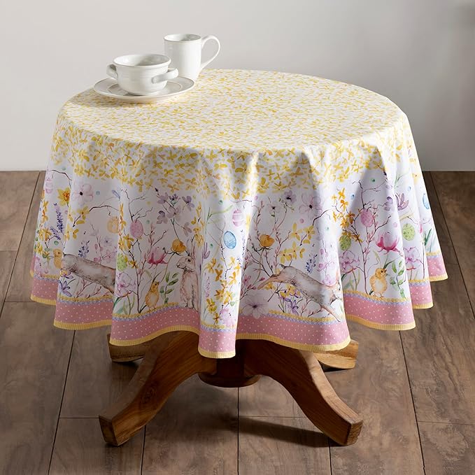 Maison d' Hermine Table Cloth Round Table 100% Cotton 69 Round Inches Tablecloth Reusable Decorative for Dining Room Farmhouse Home Valentines Day Decorations Spring Summer - Easter Zest