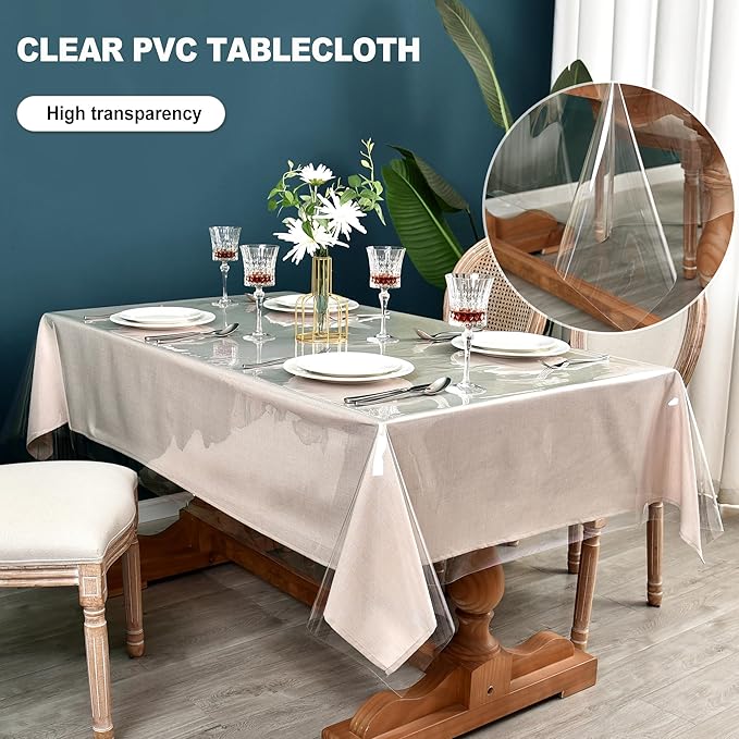 Nasitos 2 Pack Clear Plastic Table Cloth 54x120 Inch - Vinyl Oilcloth Transparent Cover for Dining, Waterproof, Rectangle Shape - Holiday Dinner, Showrooms