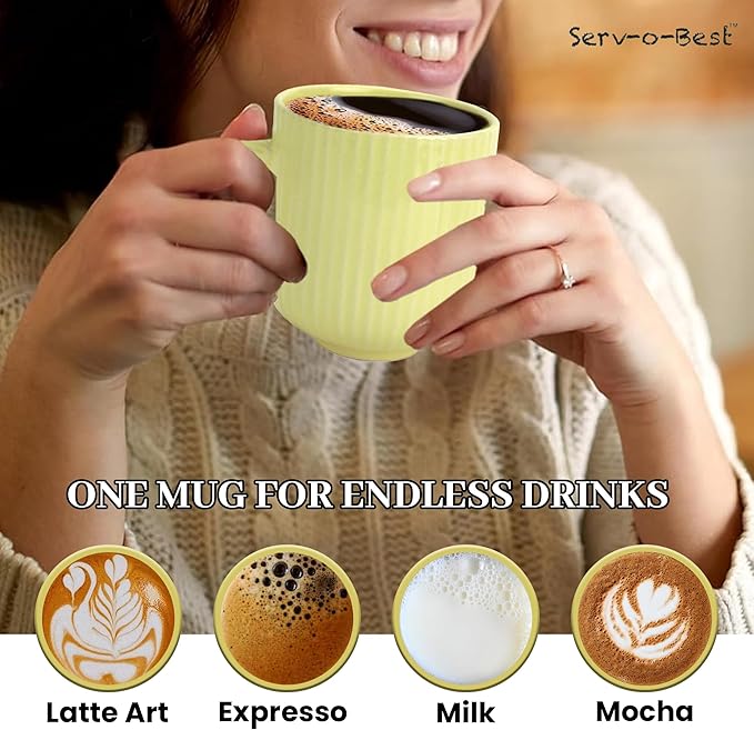 Ceramic Coffee Mugs with Handle Set – 2-Piece 11 Oz Ceramic Coffee Cups & 9" Tray, Handmade Lemon Yellow Color, Microwave Safe Gift Set for Tea Lovers, Home Kitchen Décor