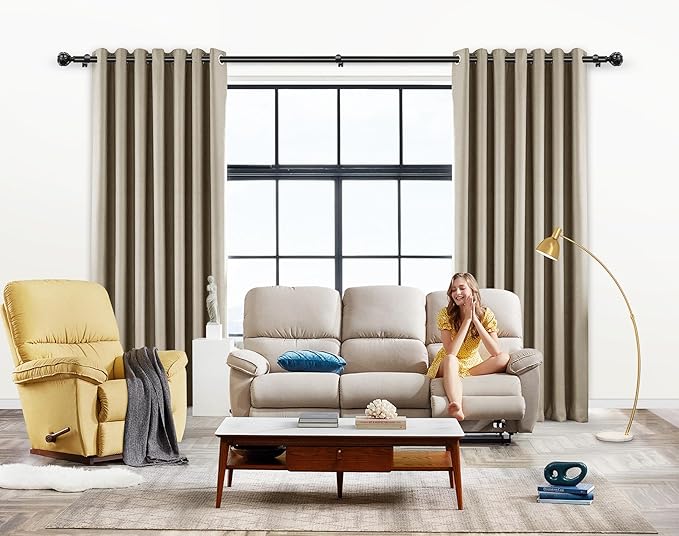 Black Curtain Rods 2 Pack, HOTOZON Curtain Rods for window 32 to 58 Inch, New Splicing Window Rods for Windows, 3/4 Inch Single Drapery Rod with Netted Finials