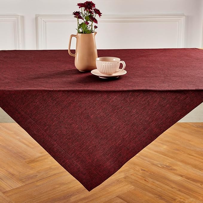 Solino Home Square Linen Tablecloth 52 x 52 Inch - 100% Pure Linen Red Garnet Table Throw - Athena, Machine Washable Tablecloth for Winter, Valentines