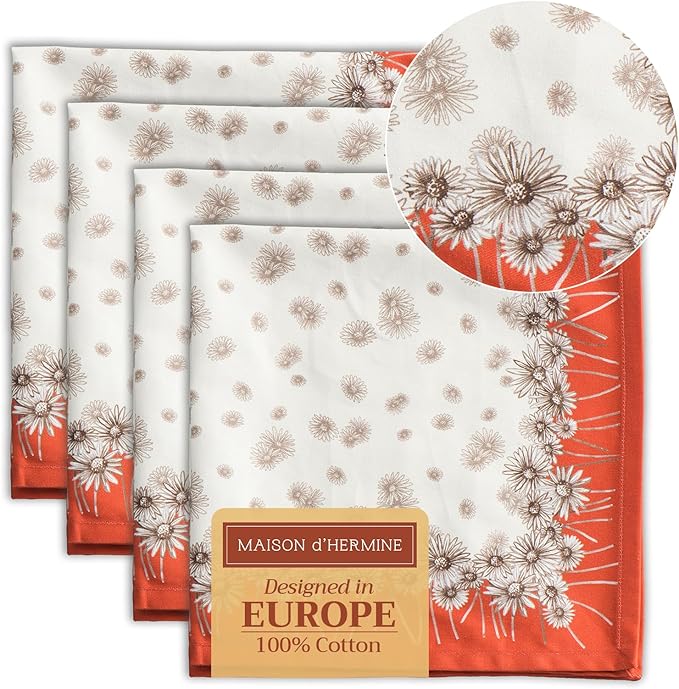 Maison d' Hermine Cloth Napkins Set of 4 100% Cotton for Thanksgiving Christmas Decorations Everyday Reusable Square Fall Napkins Cloth Washable Dinner Party (Bagatelle, 20"x20")