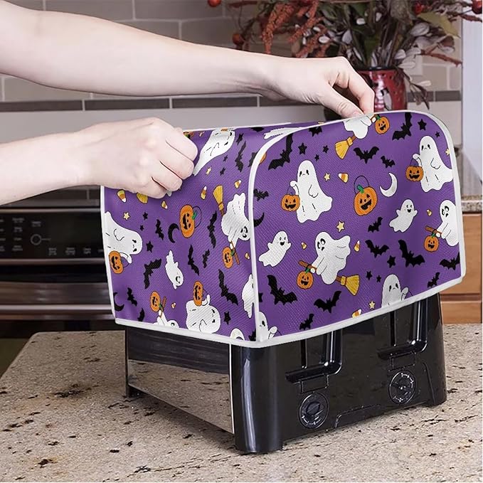 Doojoayie 4 Slice Toaster Cover Cute Ghost Small Appliance Cover Dustproof Toaster Halloween Decor Machine Protection for Most Standard Toasters