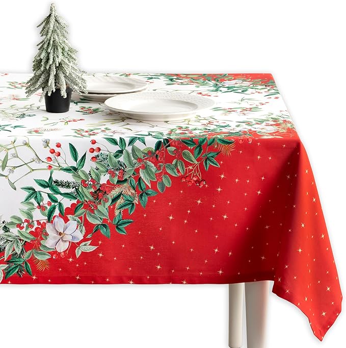 Maison d' Hermine Table Cloth Square Table 100% Cotton 60 x 60 Inches Fall Tablecloth Reusable Everyday Use for Thanksgiving Christmas Decorations Dining Farmhouse Party (Noel)