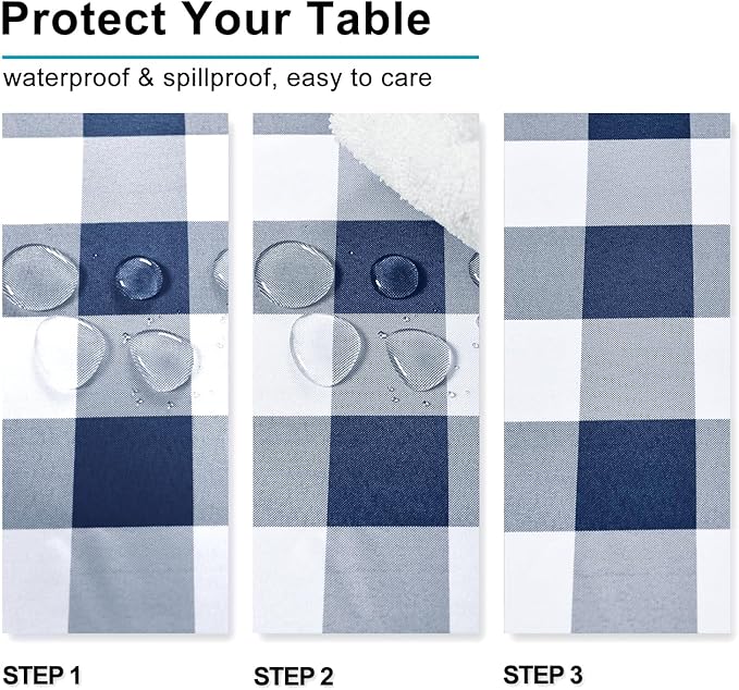 Hiasan Checkered Rectangle Tablecloth Waterproof, 2 Pack, 60 x 102 inch - Buffalo Plaid Table Cloth for Outdoor Picnic/Spring Party/Dining, Navy Blue and White