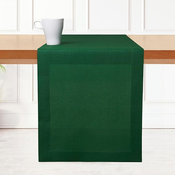 D'Moksha Homes Linen Forest Green Table Runner 84 Inches Long - 100% Pure Linen 14 x 84 Inch Table Runner for Dining, St Patricks Day, Easter - Machine Washable