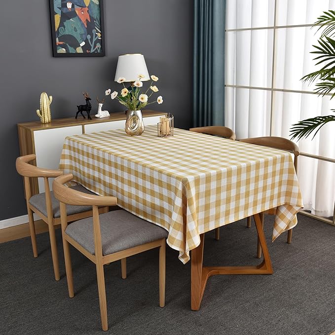 Gingham Table Cloth for Rectangle Tables Yellow Checkered Plaid Tablecloth Heavy Duty Cotton Blend Washable & Wrinkle Table Cover for Outdoor Kitchen Dining Picnic Camping (52x120 Inch)