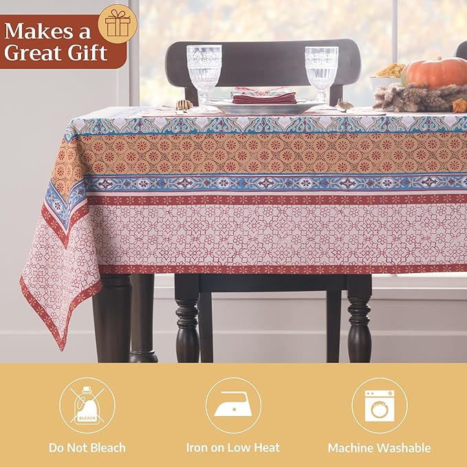 Maison d' Hermine Table Cloth Rectangle Table 100% Cotton 60 x 120 Inches Fall Tablecloth Reusable Everyday Use for Thanksgiving Christmas Decorations Dining Farmhouse Party (Romane)