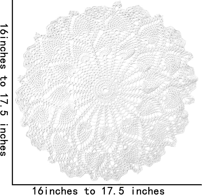 BIBITIME Lace Placemats Table Doilies Round Handmade Crochet Doily Kitchen Coffee Cup Mug Mats Dinner Place Mats (16 to 17.5 inches-2PCS, White)