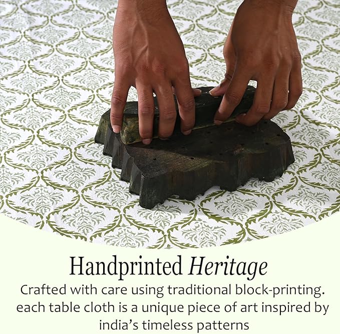 CPC Fern Regal Tablecloth 100% Cotton 70x118 Inch Indian Block Print Rectangle Table Cover, Table Cloth for Gifting in Weddings, Halloween, Fall, Christmas, Thanksgiving