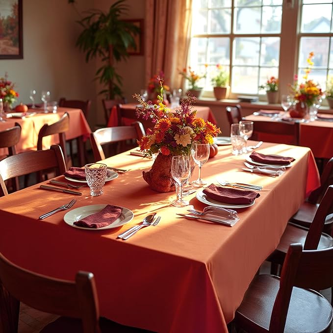 sancua Thanksgiving Tablecloths for 6 Foot Rectangle Tables, 6 Pack Burnt Orange - Washable Polyester Fabric Fall Table Cloth for Holiday Party, Birthday, Banquet Reception, 54x108 Inch Rust