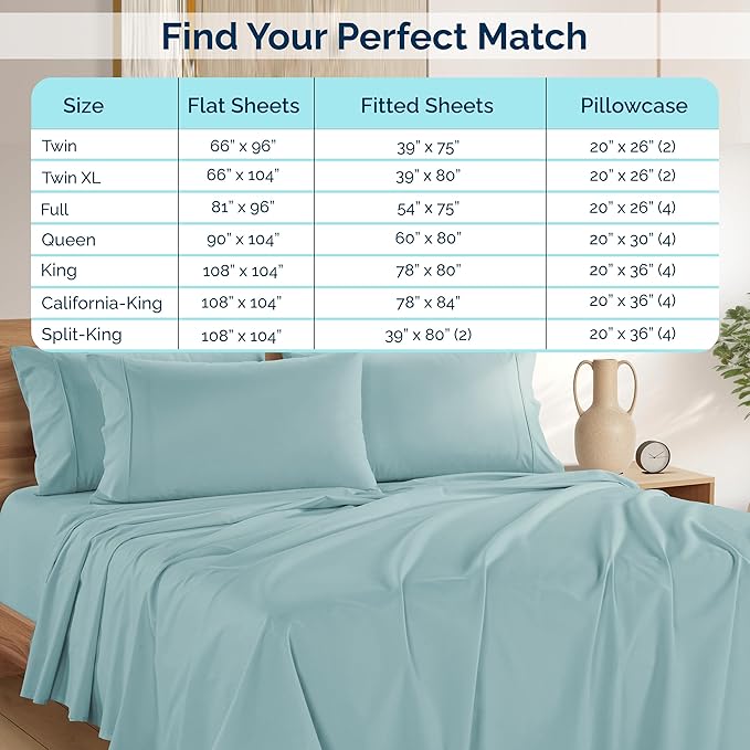 Casa Platino Twin XL Sheets Sets – 100% Cotton Twin XL Sheets Cooling with 2 Pillowcases, 15" Deep Pocket Fitted Sheet, Crisp & Smooth Feel, Ultra Soft & Cozy, Fit – Blue Sky