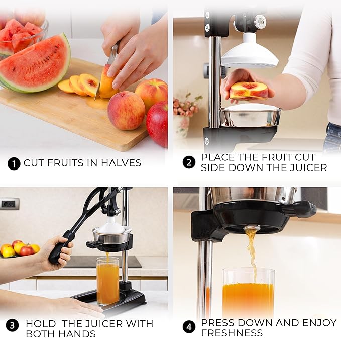 Zulay Kitchen Pulverizer 9 in 1 Cast Iron Juicer - Easy-to-Clean Heavy-Duty Manual Juicer with Presser Attachment to Juice All Types of Fruits! Extra Tall with Stainless Steel Bowl - Black