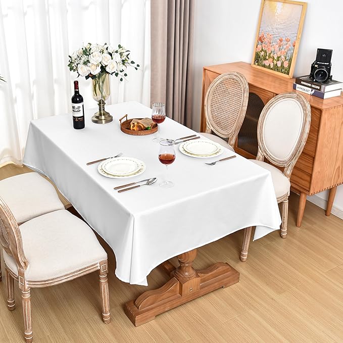 Fitable Faux Linen White Tablecloths for Rectangle Tables - 90 x 132 Inch - 6 Pack Fabric Textured Washable Table Clothes Floor Lenghth Table Covers for Wedding, Party, Banquet, Birthday