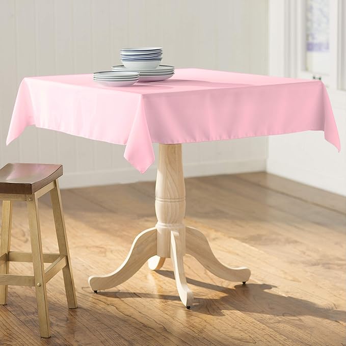 LA Linen Polyester Poplin Washable Square Tablecloth, Stain and Wrinkle Resistant Table Cover 58x58, Fabric Table Cloth for Dinning, Kitchen, Party, Holiday 58 by 58-Inch, Pink Light