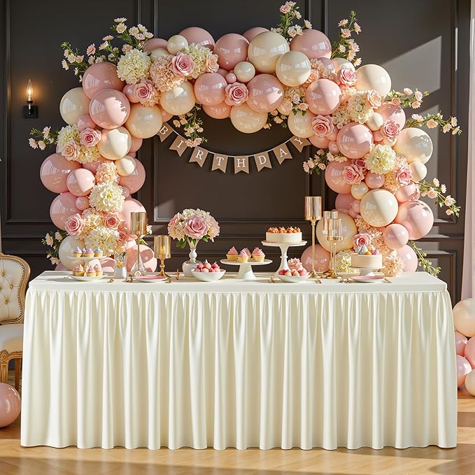 Wish Care 4 Pack Cream Rectangle Table Clothes for 8 Foot Tables, Polyester Fitted Tablecloths 8ft Stretch Table Cover for Wedding, Birthday, Parties, Trade Show, Craft Show