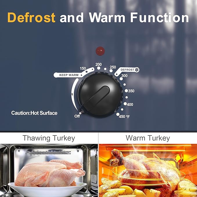 Sunvivi 22lb 18-Quart Roaster Oven, Electric Roaster Oven with Self-Basting Lid, Turkey Roaster with Unique Defrost/Warm Function, Large Roaster with Removable Pan & Rack, Stainless Steel, Blue