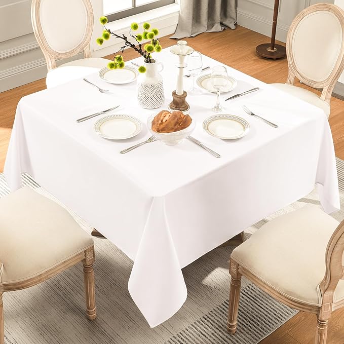 Square Tablecloth 52 x 52 Inch White 8 Pack Tablecloths Stain-Wrinkle Resistant Washable Polyester Table Cloths for Holiday, Buffet Parties, and Weddinge
