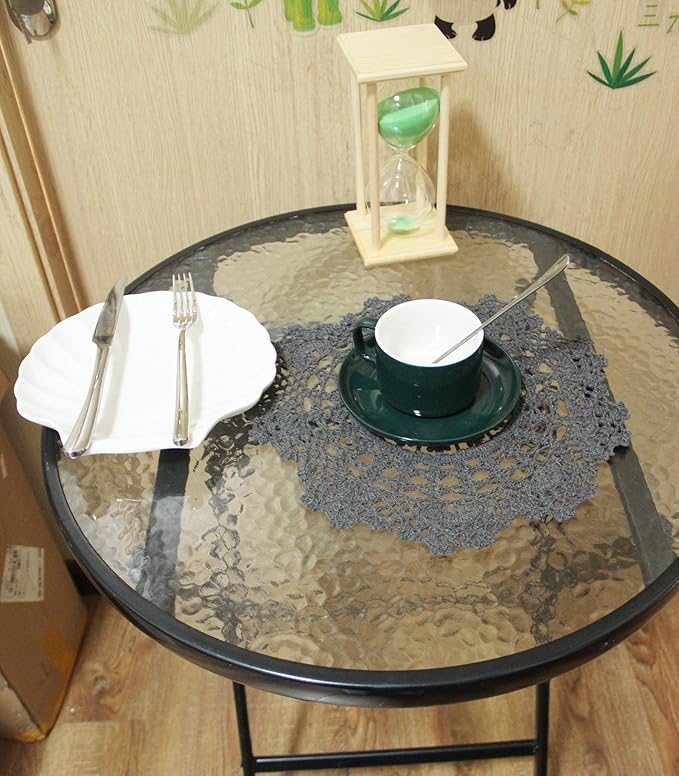 BIBITIME 2PCS Lace Table Doilies Kitchen Placemats Round Handmade Crochet Flower Cup Mug Mat Doily (13 inches to 14 inches,2PCS, Dark Grey)