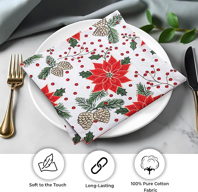 Urban Villa Cloth Napkins Set of 12(20x20)100% Cotton Dinner Napkins Cloth Washable Soft Durable Reusable Absorbent Napkins Ideal for Farmhouse Parties Hotel Lunch Restaurant Dinner Napkins-Pine Cone