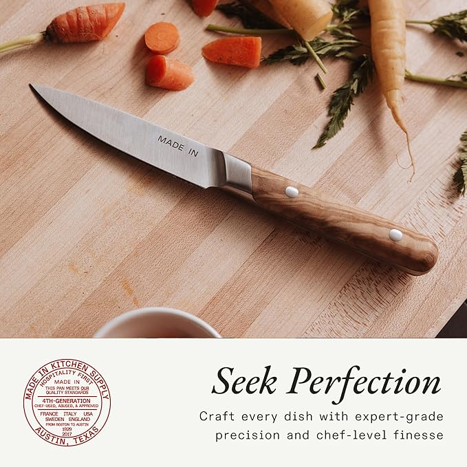 Made In Cookware - 4" Paring Knife France - Full Tang With Olive Wood Handle