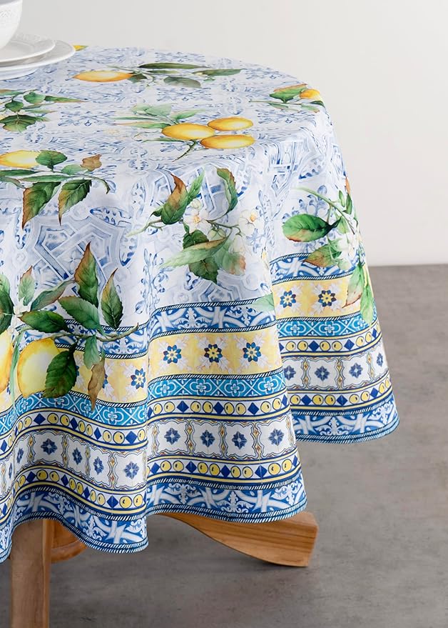 Maison d' Hermine Table Cloth Round Table 100% Cotton 69 Round Inches Tablecloth Reusable Decorative for Dining Room Farmhouse Home Valentines Day Decorations Spring Summer - Citrus