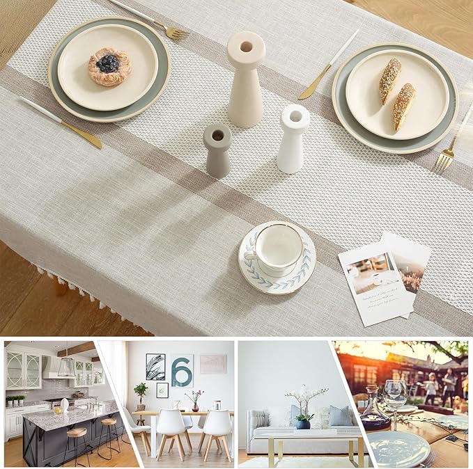 Deep Dream Table Cloth Rectangle Table, Rustic Waterproof Cotton Linen Tablecloths, Wrinkle Free Farmhouse Style Table Cloths for Parties, Kitchen Dining, Holiday, 55''x140'',12-14 Seats