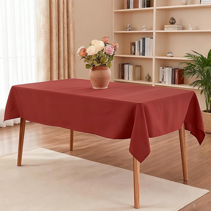 Rectangle Tablecloth 55 x 71 Inch - Waterproof Faux Linen Table Cloth for Dining Table, Kitchen, Party, Wedding, Holiday & Everyday Decoration, Red