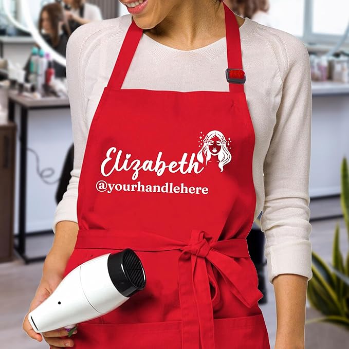 Personalized Salon Apron for Hairstylist, Nail Technician, Barber Aprons For Men, Cosmetology Supplies, Hair Dresser & Nail Tech Delantales For Women with Pocket