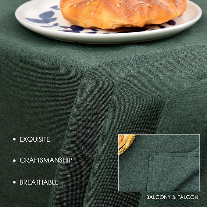 BALCONY & FALCON Table Cloth – Waterproof, Wrinkle Resistant & Washable Large Rectangle Tablecloth and Table Cover for Dining Room, Kitchen, Outdoor, Party & Birthday Use (Hunter Green, 91" x 132")