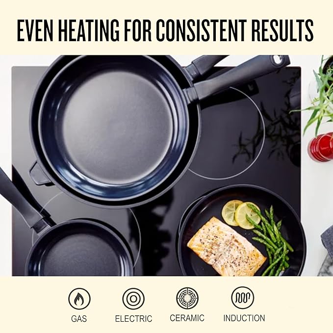 Alva Energy Nonstick Ceramic Frying Pan 8" - Lightweight, Easy to Clean and Made without PFAS, PFOA & PTFE - Induction and All Stovetop Compatible with Even Heat Distribution